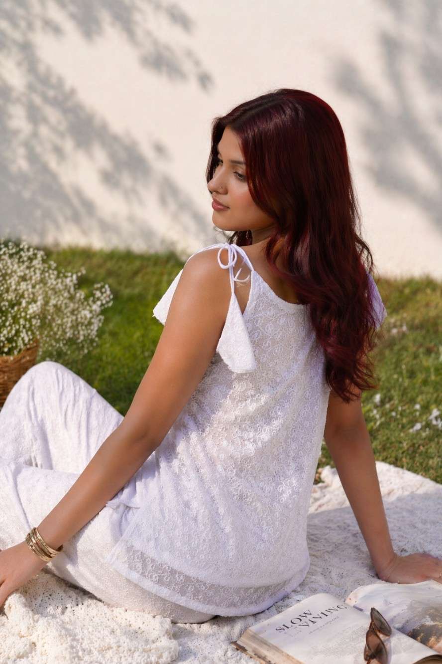 White chikankari coord set for women — Indian fashion trends 2026 Aasnaaya