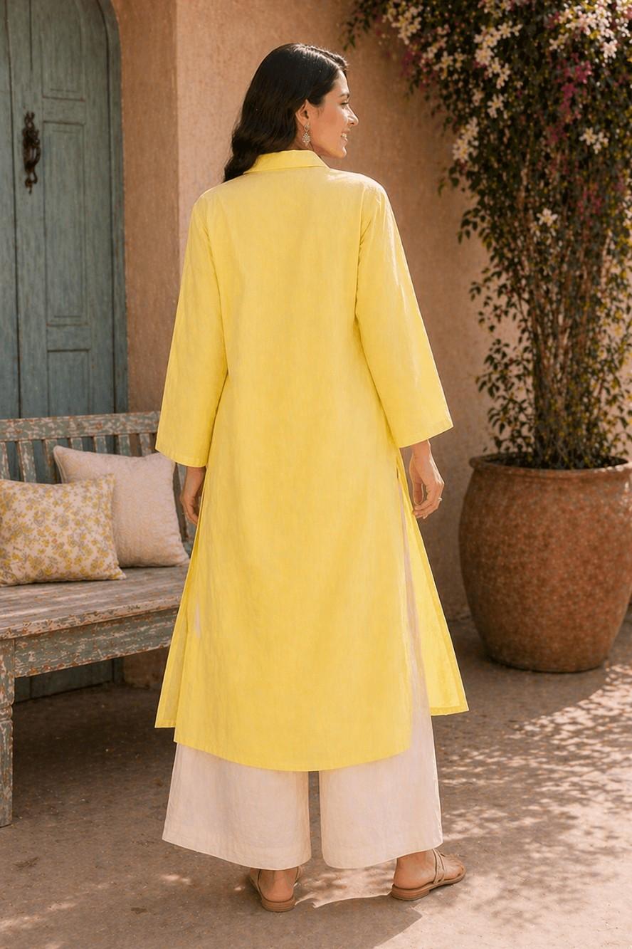 Lemon Yellow Collar Kurta