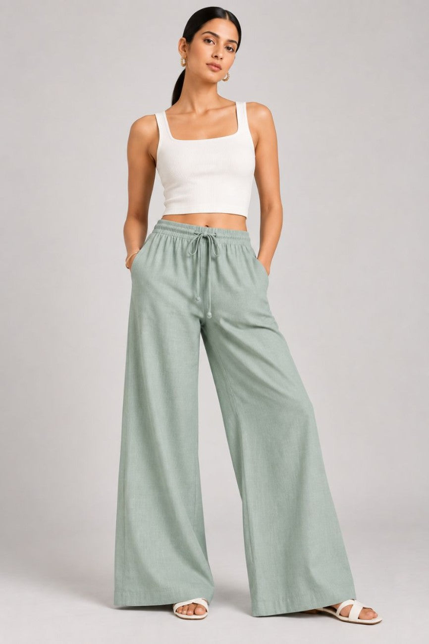 Cyan Green Relaxed Pant - Aasnaaya