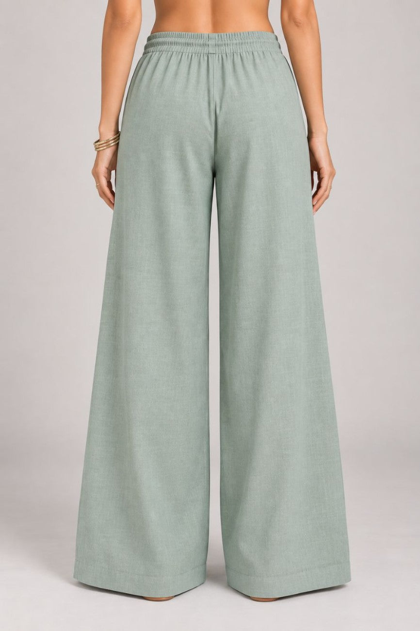 Cyan Green Relaxed Pant - Aasnaaya