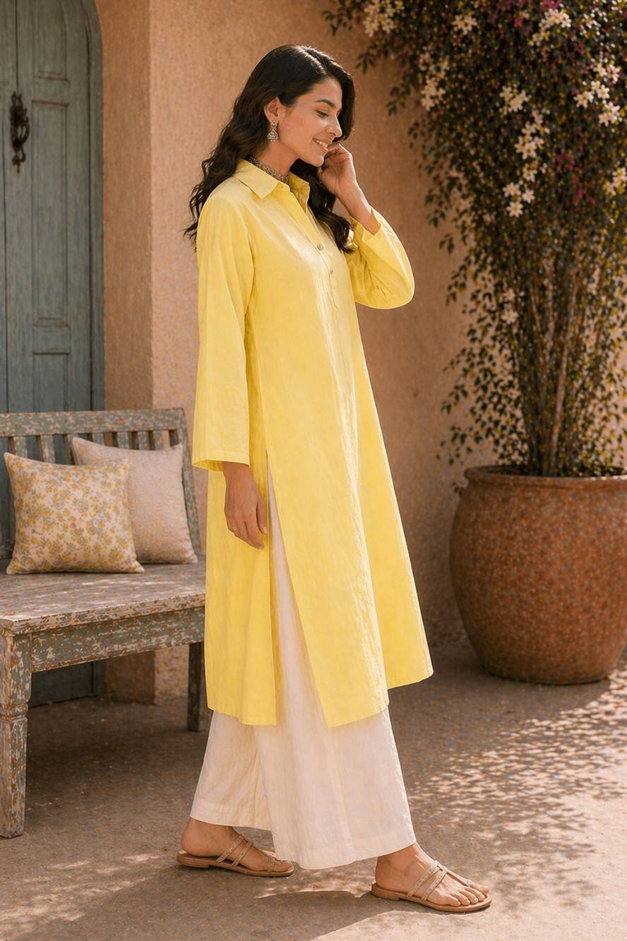 Lemon Yellow Collar Kurta