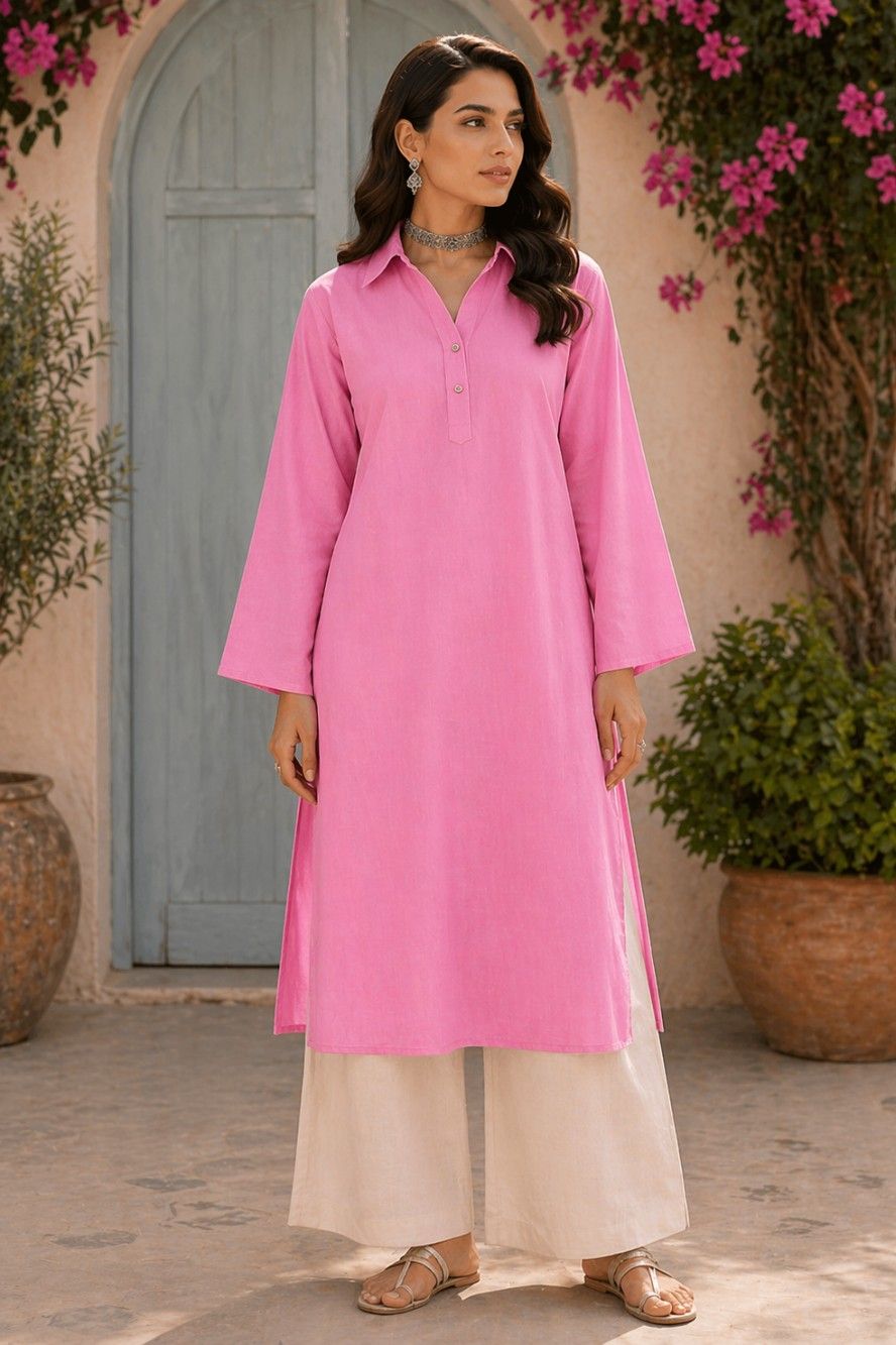 Baby Pink Collar Kurta