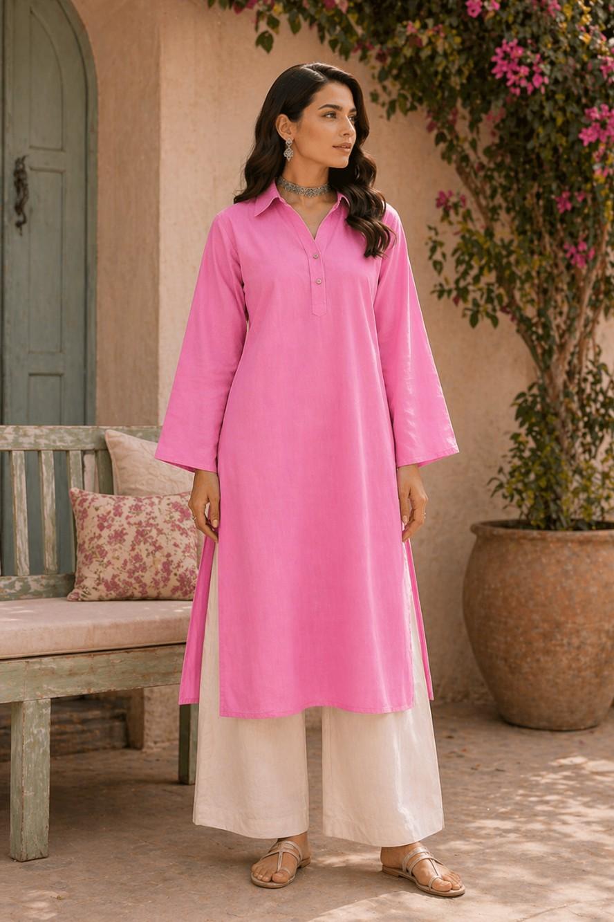 Baby Pink Collar Kurta
