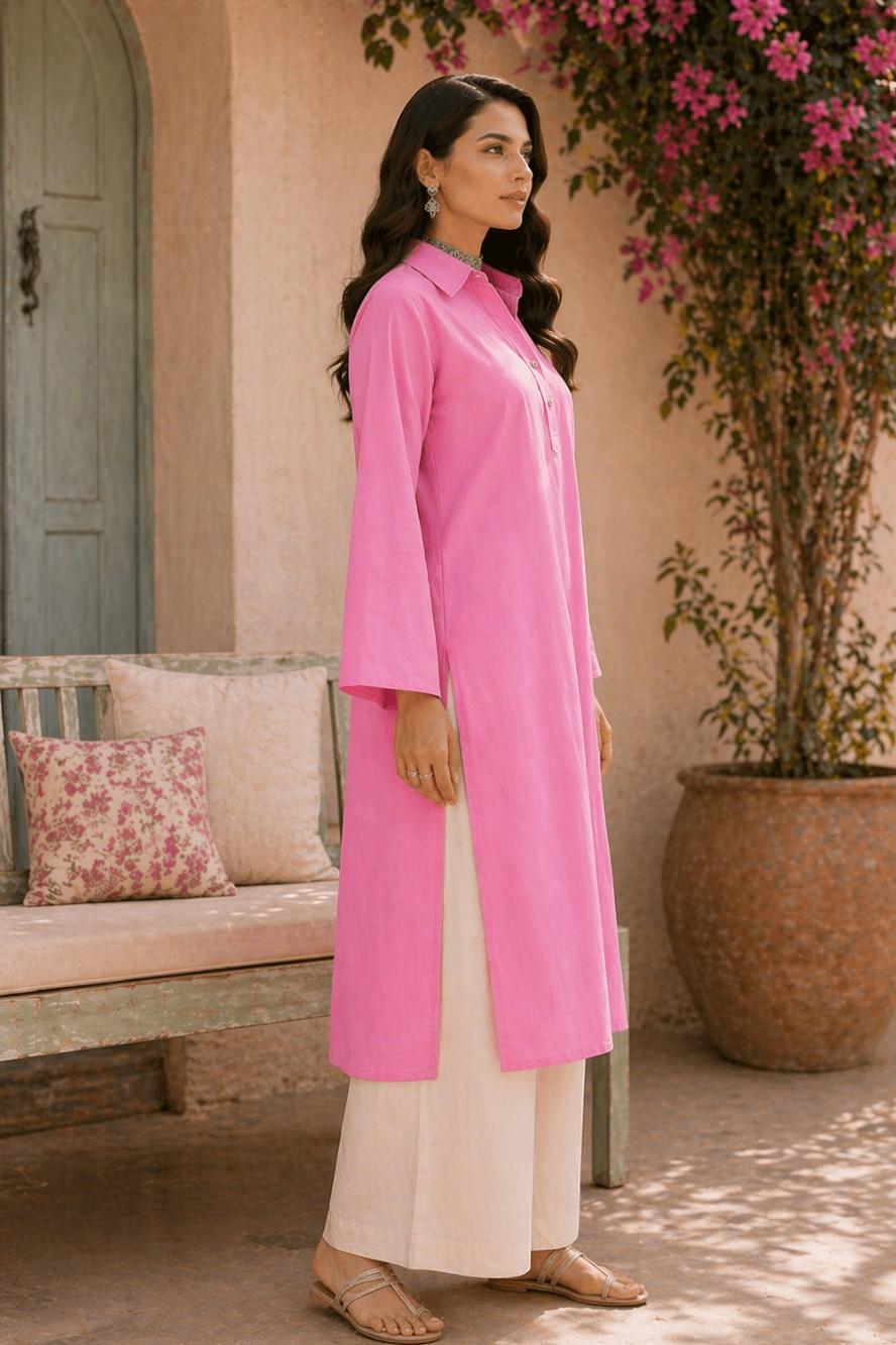 Baby Pink Collar Kurta