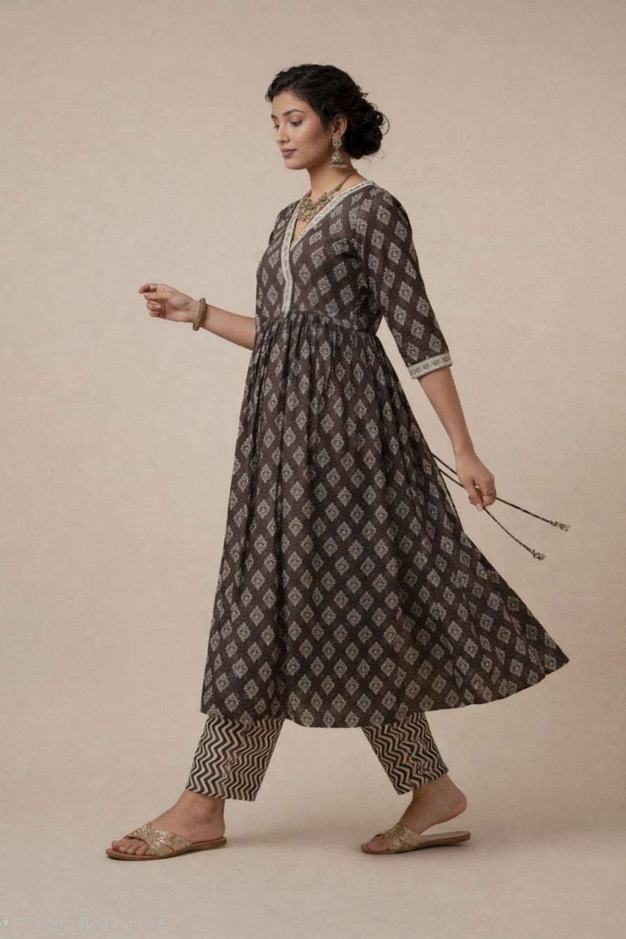 Angrakha V-neckline kurta set