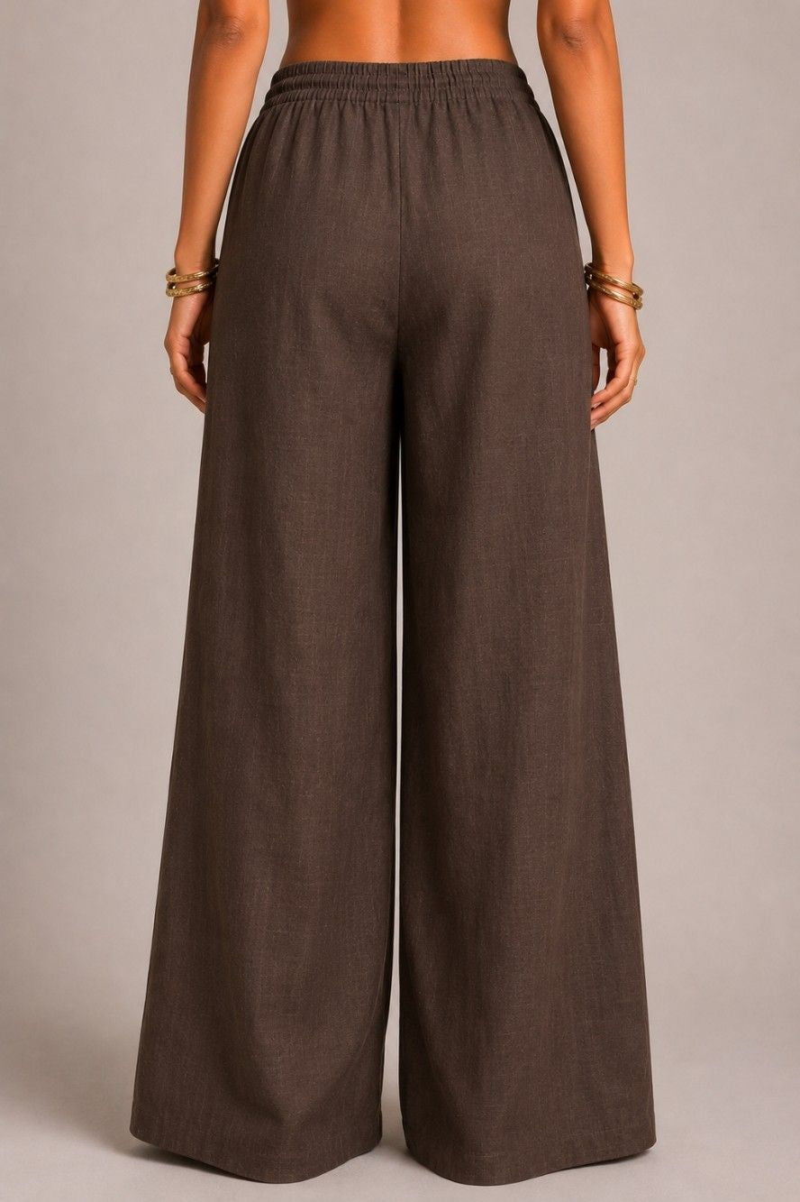 Brown Cotton Linen Pant - Back View | Aasnaaya