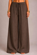 Brown Cotton Linen Pant - Front View | Aasnaaya